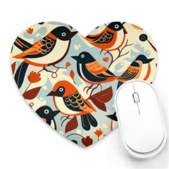 Vintage Birds Pattern Heart Mousepad by Valentinaart