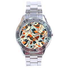 Vintage Birds Pattern Stainless Steel Analogue Watch by Valentinaart