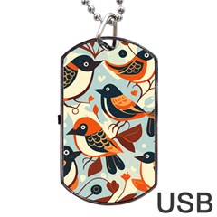 Vintage Birds Pattern Dog Tag Usb Flash (one Side) by Valentinaart