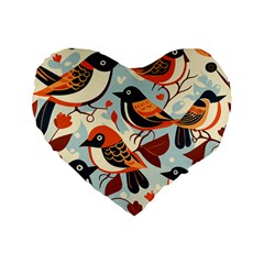 Vintage Birds Pattern Standard 16  Premium Heart Shape Cushions by Valentinaart