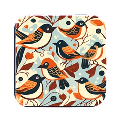 Vintage Birds Pattern Square Metal Box (black)