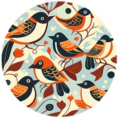 Vintage Birds Pattern Wooden Puzzle Round by Valentinaart