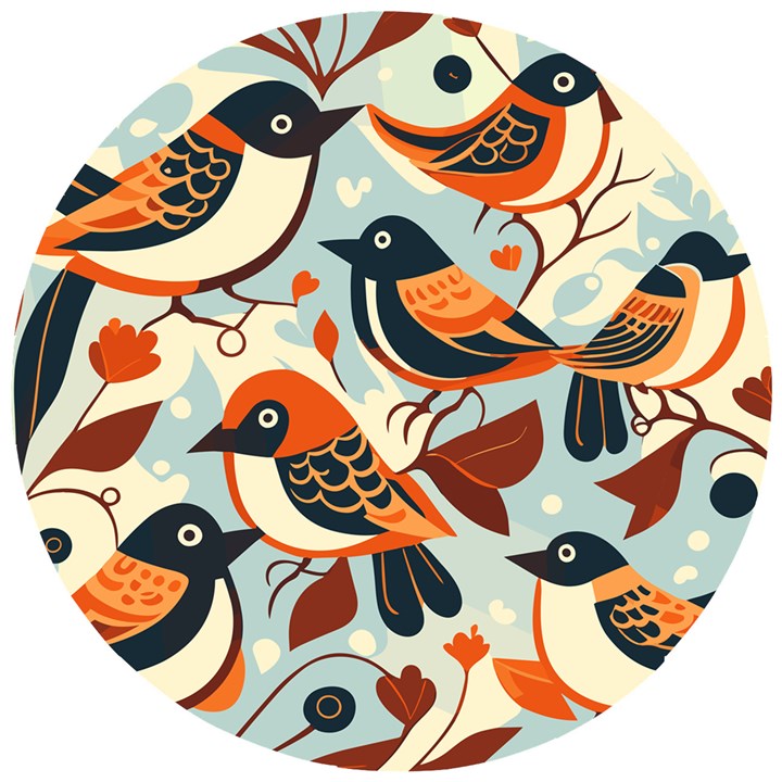 Vintage Birds pattern Wooden Puzzle Round