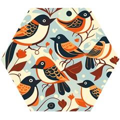 Vintage Birds Pattern Wooden Puzzle Hexagon by Valentinaart