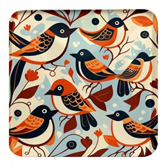 Vintage Birds Pattern Square Glass Fridge Magnet (4 Pack) by Valentinaart