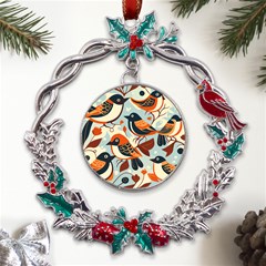 Vintage Birds Pattern Metal X mas Wreath Holly Leaf Ornament