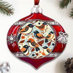 Vintage Birds Pattern Metal Snowflake And Bell Red Ornament by Valentinaart