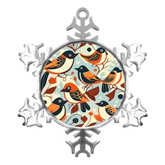 Vintage Birds Pattern Metal Small Snowflake Ornament by Valentinaart