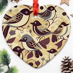 Vintage Birds Pattern Ornament (heart) by Valentinaart