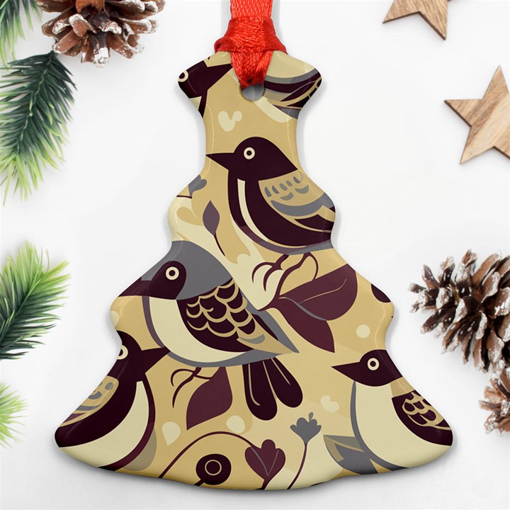 Vintage Birds pattern Christmas Tree Ornament (Two Sides)