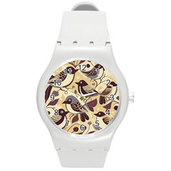 Vintage Birds Pattern Round Plastic Sport Watch (m) by Valentinaart