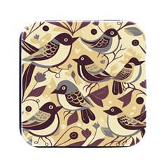 Vintage Birds Pattern Square Metal Box (black) by Valentinaart