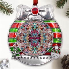 Blended Arabesque Metal X mas Ribbon With Red Crystal Round Ornament