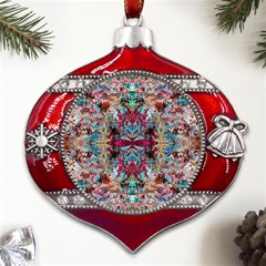 Blended Arabesque Metal Snowflake And Bell Red Ornament by kaleidomarblingart