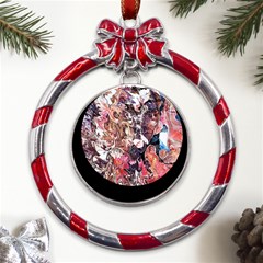 Pour Skin  Metal Red Ribbon Round Ornament by kaleidomarblingart