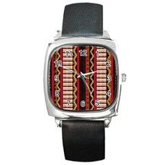 Textile Pattern Abstract Fabric Square Metal Watch by pakminggu