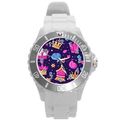 Pattern Royal Crowns Round Plastic Sport Watch (l) by pakminggu