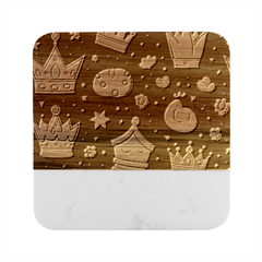 Pattern Royal Crowns Marble Wood Coaster (square)