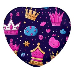 Pattern Royal Crowns Heart Glass Fridge Magnet (4 Pack)