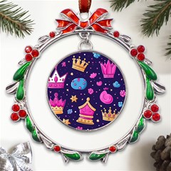 Pattern Royal Crowns Metal X mas Wreath Ribbon Ornament