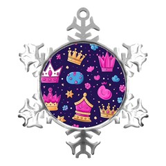 Pattern Royal Crowns Metal Small Snowflake Ornament by pakminggu