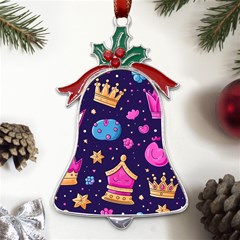 Pattern Royal Crowns Metal Holly Leaf Bell Ornament by pakminggu