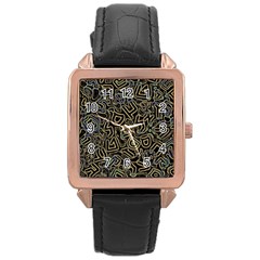 Pattern Abstract Runes Graphic Rose Gold Leather Watch  by pakminggu