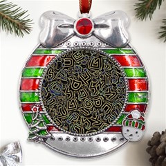 Pattern Abstract Runes Graphic Metal X mas Ribbon With Red Crystal Round Ornament by pakminggu