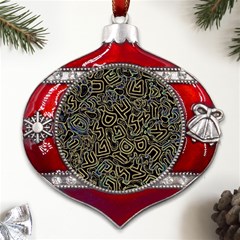 Pattern Abstract Runes Graphic Metal Snowflake And Bell Red Ornament