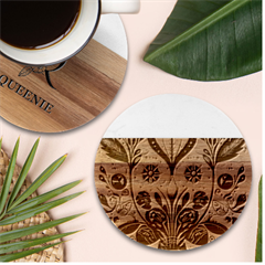 Flower Leaves Floral Marble Wood Coaster (round) by pakminggu