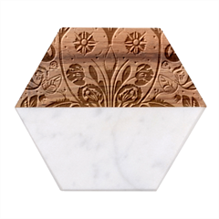 Flower Leaves Floral Marble Wood Coaster (hexagon) 