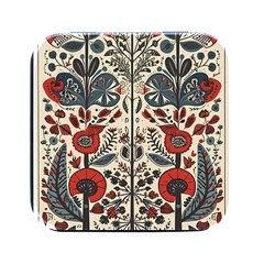 Flowers Leaves Floral Square Metal Box (black)