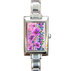 Flowers Leaves Rectangle Italian Charm Watch