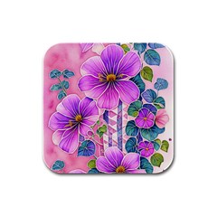 Flowers Leaves Rubber Square Coaster (4 pack)