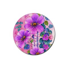 Flowers Leaves Rubber Round Coaster (4 pack)