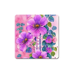 Flowers Leaves Square Magnet