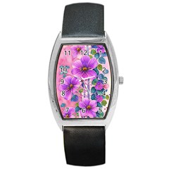 Flowers Leaves Barrel Style Metal Watch