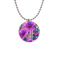 Flowers Leaves 1  Button Necklace