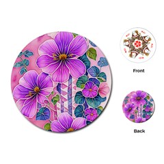 Flowers Leaves Playing Cards Single Design (Round)