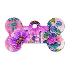 Flowers Leaves Dog Tag Bone (One Side)