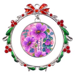 Flowers Leaves Metal X mas Wreath Ribbon Ornament by pakminggu