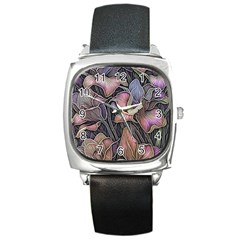 Flowers Iris Plant Square Metal Watch