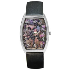 Flowers Iris Plant Barrel Style Metal Watch