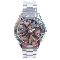 Flowers Iris Plant Stainless Steel Analogue Watch