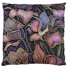 Flowers Iris Plant Large Premium Plush Fleece Cushion Case (One Side)