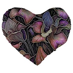 Flowers Iris Plant Large 19  Premium Flano Heart Shape Cushions