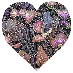 Flowers Iris Plant Wooden Puzzle Heart