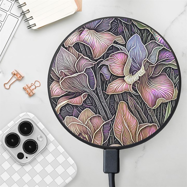 Flowers Iris Plant Wireless Fast Charger(Black)