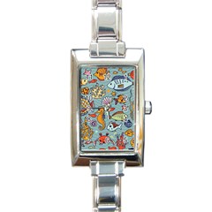 Cartoon Underwater Seamless Pattern With Crab Fish Seahorse Coral Marine Elements Rectangle Italian Charm Watch