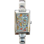 Cartoon Underwater Seamless Pattern With Crab Fish Seahorse Coral Marine Elements Rectangle Italian Charm Watch Front